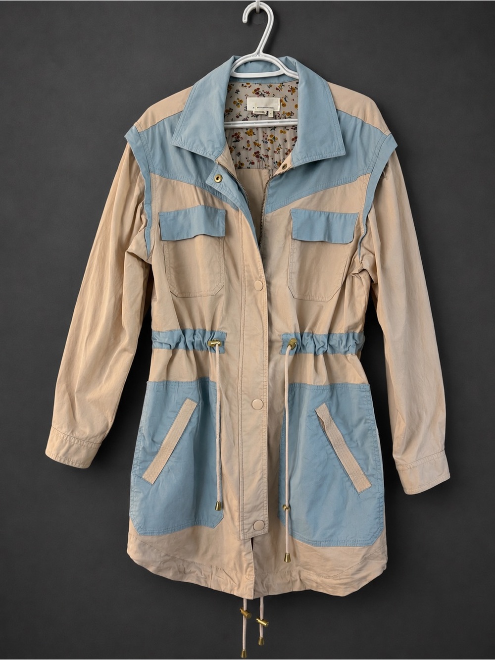 Anthropologie Two-Tone Utility Jacket in Cream & Light Blue